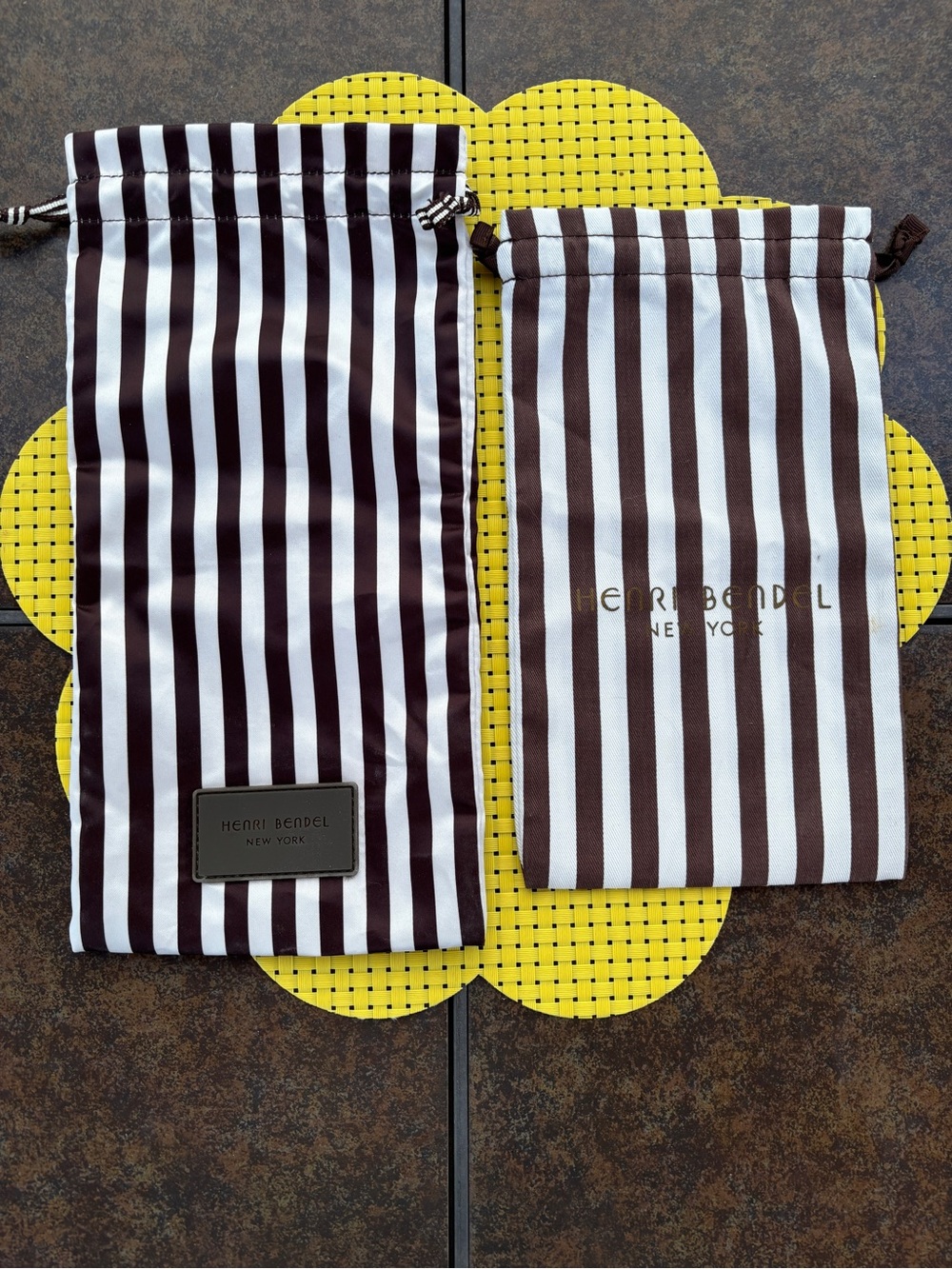 Henri Bendel Brown & White Vertical Stripe Drawstring Dust Bags Set of 2